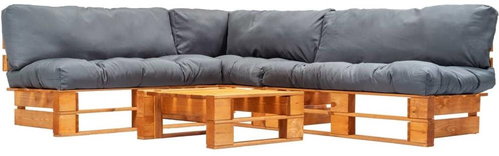 4-piece garden seating set made of pallets gray pillows wood 277455 277455 - Garden Furniture - Main image