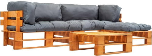 4-piece garden seating set from pallets of gray cushions wood 277459 277459 - Garden Furniture - Main image