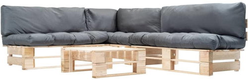 4-piece garden seating set made of pallets gray pillows wood 277488 277488 - Garden Furniture - Main image