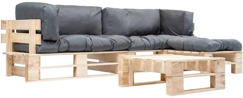 4-piece garden seating set made of pallets gray pillows wood 277492 277492 - Garden Furniture - Main image