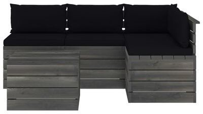 5-piece sofa made of pallets + black cushions wood 3052015 3052015 - Garden Furniture - Main image