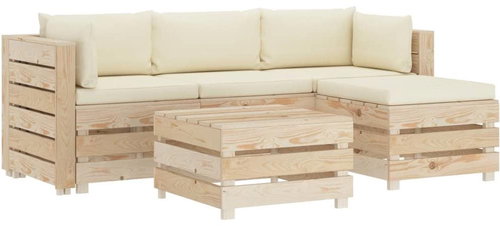 5-piece pallet sofa with cream cushions wood 3051831 3051831 - Garden Furniture - Main image