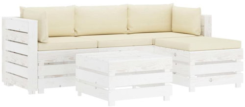 5-piece pallet sofa with cream cushions wood 3051969 3051969 - Garden Furniture - Main image