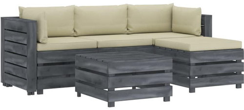 5-piece pallet sofa with cream cushions wood 3052107 3052107 - Garden Furniture - Main image