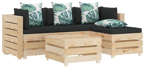 5-piece pallet sofa with flowered cushions wood 3051854 3051854 - Garden Furniture - Main image