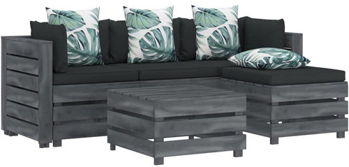 5-piece pallet sofa with flowered cushions wood 3052130 3052130 - Garden Furniture - Main image