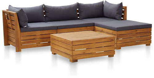 5-piece Garden Sofa with Acacia Cushions Dark Grey 46684 46684 - Garden Furniture - Main image