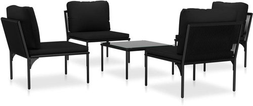 5-piece garden sofa with cushions black PVC 48590 48590 - Garden Furniture - Main image