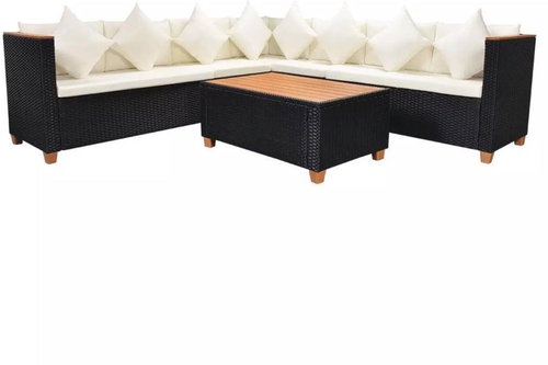 5-piece garden sofa with cushions polyrattan black 42997 42997 - Garden Furniture - Main image