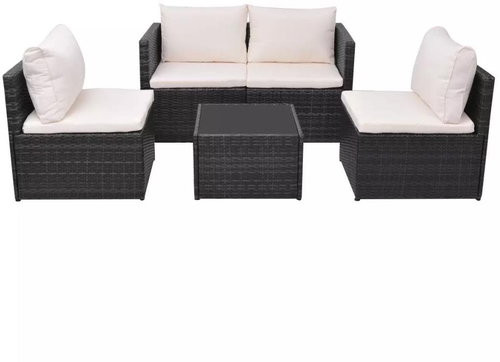 5-piece garden sofa with cushions polyrattan black 43110 43110 - Garden Furniture - Main image