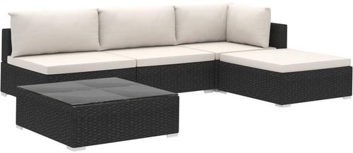 5-piece garden sofa with cushions polyrattan black 46782 46782 - Garden Furniture - Main image