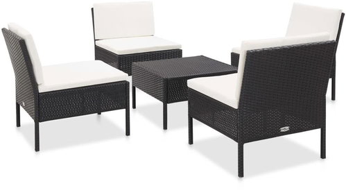 5-piece garden sofa with cushions polyratan black 48944 48944 - Garden Furniture - Main image