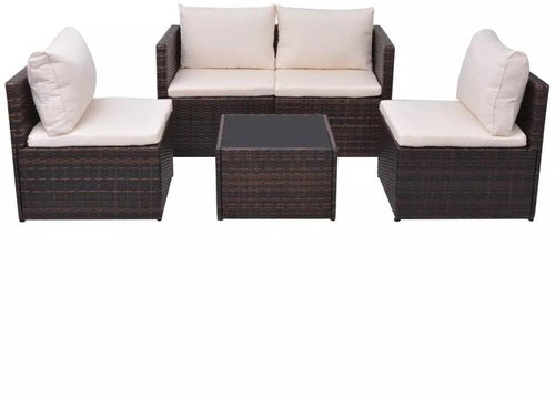 5-piece garden sofa with cushions polyrattan brown 43109 43109 - Garden Furniture - Main image
