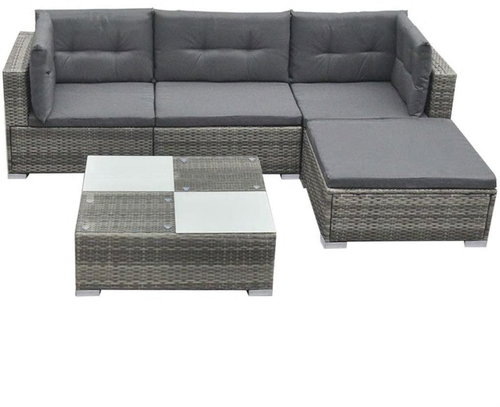 5-piece garden sofa with cushions polyrattan gray 42735 42735 - Garden Furniture - Main image