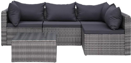 5-piece garden sofa with cushions polyrattan gray 44160 44160 - Garden Furniture - Main image