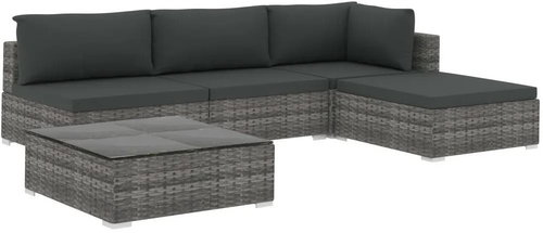 5-piece garden sofa with cushions polyrattan gray 46783 46783 Main image 5-piece garden sofa with cushions polyrattan gray 46783 46783 - Garden Furniture - Main image