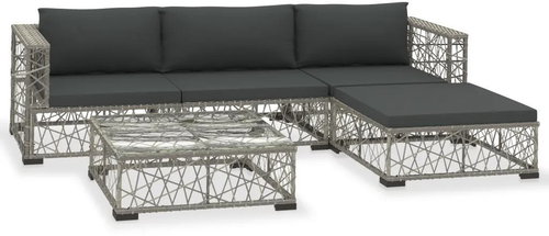 5-piece garden sofa with cushions polyrattan gray 46808 46808 - Garden Furniture - Main image