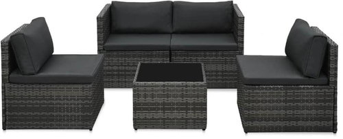 5-piece garden sofa with cushions polyrattan gray 48148 48148 - Garden Furniture - Main image