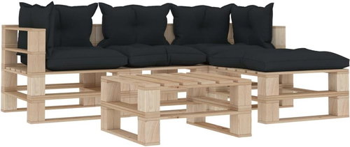 5-piece garden sofa made of pallets + anthracite cushions 3052237 3052237 - Garden Furniture - Main image