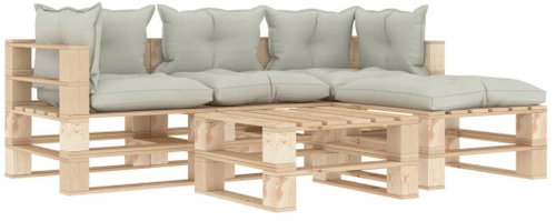 5-piece garden sofa made of pallets + beige wood cushions 3052285 3052285 - Garden Furniture - Main image