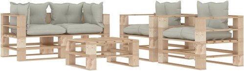 5-piece garden sofa made of pallets + beige wood cushions 3052296 3052296 - Garden Furniture - Main image