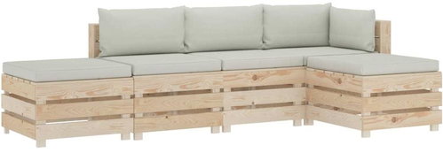 5-piece garden sofa made of pallets + beige wood cushions 3051813 3051813 - Garden Furniture - Main image