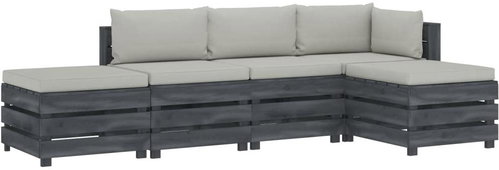 5-piece garden sofa made of pallets + beige wood cushions 3052089 3052089 - Garden Furniture - Main image