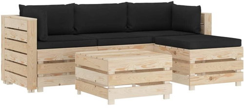 5-piece garden sofa made of pallets + black cushions wood 3051739 3051739 - Garden Furniture - Main image