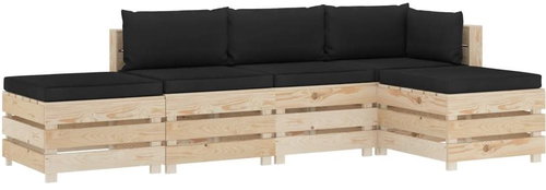 5-piece garden sofa made of pallets + black cushions wood 3051744 3051744 - Garden Furniture - Main image