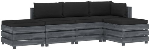 5-piece garden sofa made of pallets + black cushions wood 3052020 3052020 - Garden Furniture - Main image
