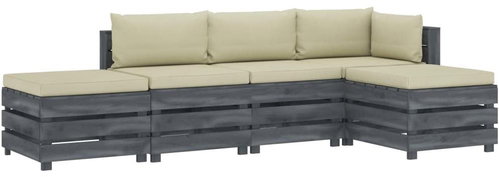 5-piece garden sofa made of pallets + cream pillows wood 3052112 3052112 - Garden Furniture - Main image