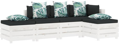 5-piece garden sofa made of pallets flowered cushion wood 3051997 3051997 - Garden Furniture - Main image