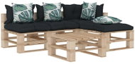 5-piece garden set made of pallets + angled and flowered cushions - Garden Furniture