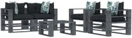 5-piece garden set made of pallets + angled and flowered cushions 3052632 3052632 - Garden Furniture