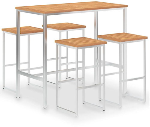 5-piece bar set solid teak wood and stainless steel 3053403 3053403 - Garden Furniture - Main image