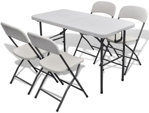 5-piece folding garden dining set HDPE white 122 cm 271765 271765 - Garden Furniture - Main image
