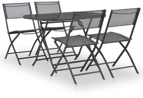 5-piece folding garden dining set steel and textile gray 44712 44712 - Garden Furniture - Main image