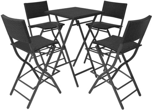 5-piece folding garden dining set steel polyrattan black 42874 42874 - Garden Furniture - Main image