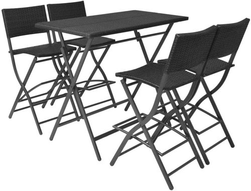 5-piece folding garden dining set steel polyrattan black 42876 42876 - Garden Furniture - Main image