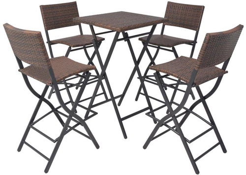 5-piece folding garden dining set steel polyrattan brown 42873 42873 - Garden Furniture - Main image