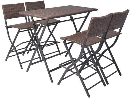 5-piece folding garden dining set steel polyrattan brown 42875 42875 - Garden Furniture - Main image