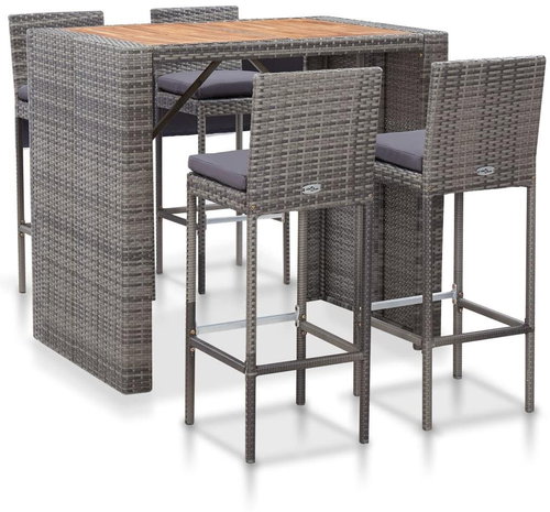 5-piece garden bar set polyratan and acacia wood gray 46111 46111 - Garden Furniture - Main image