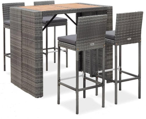 5-piece garden bar set polyratan and acacia wood gray 49565 49565 - Garden Furniture - Main image