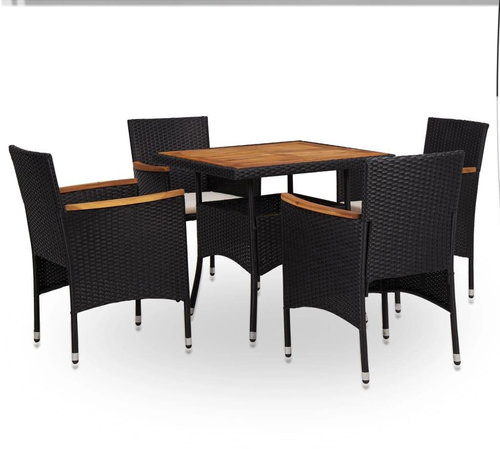5-piece garden dining set black polyrattan and acacia wood 46167 46167 - Garden Furniture - Main image