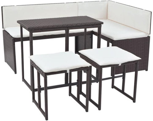 5-piece garden dining set steel polyrattan brown 42879 42879 - Garden Furniture - Main image