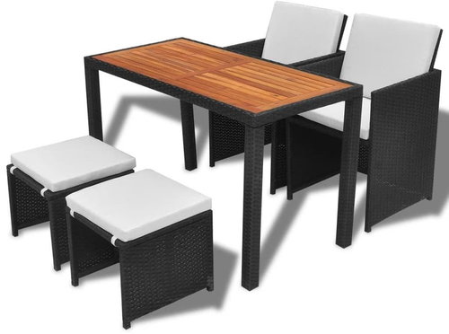 5-piece garden dining set polyratan and acacia wood black 42529 42529 - Garden Furniture - Main image