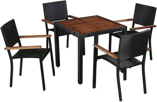 5-piece garden dining set polyratan and acacia wood black 43934 43934 - Garden Furniture - Main image
