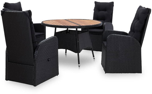 5-piece garden dining set polyratan and acacia wood black 46060 46060 - Garden Furniture - Main image