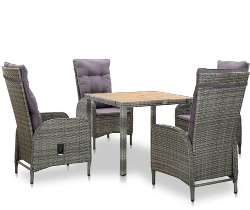 5-piece garden dining set polyrattan and acacia wood gray 46214 46214 - Garden Furniture - Main image
