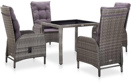 5-piece garden dining set polyrattan and tempered glass gray 46213 46213 - Garden Furniture - Main image